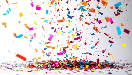 Colorful Confetti Celebration Falling on White Background Festive Party Joy