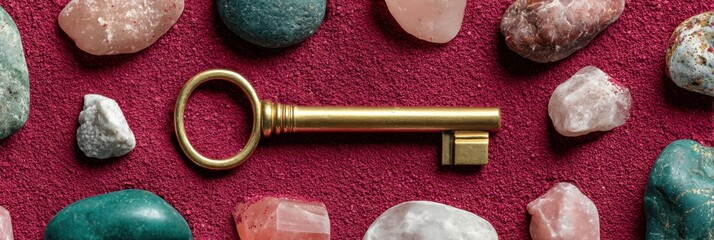 Mystical Metaphysical Manifestation Vintage Brass Skeleton Key and Crystal Collection - Spiritual Transformation and Personal Growth Inspiration