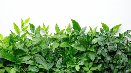 Group of garden bushes with unique leaf structures, featuring both broad and narrow leaves on a white background.