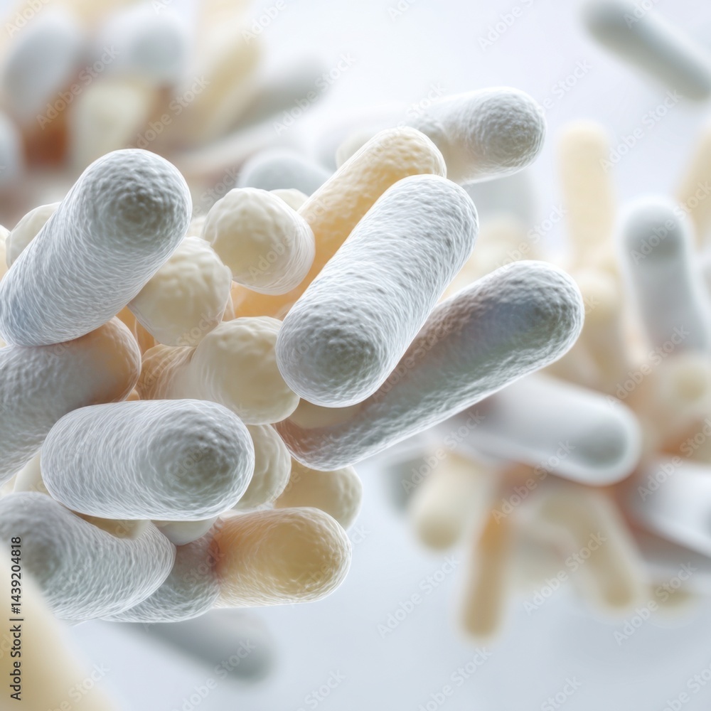 Poster microscopic view of bacteria showcasing diverse shapes and structures in a laboratory setting
