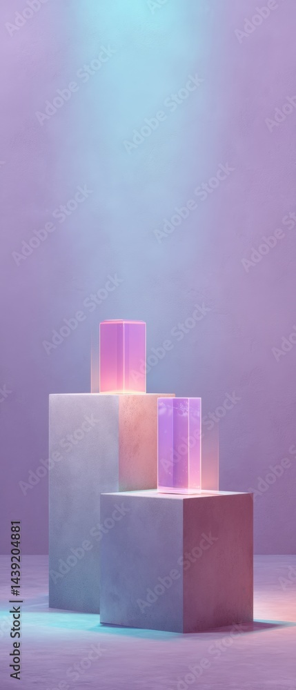 Aufkleber luminescent geometric minimalism translucent holographic cubes in iridescent pastel gradient - next-