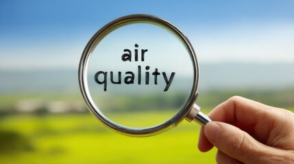 Understanding air quality through a magnifying glass in a lush green landscape