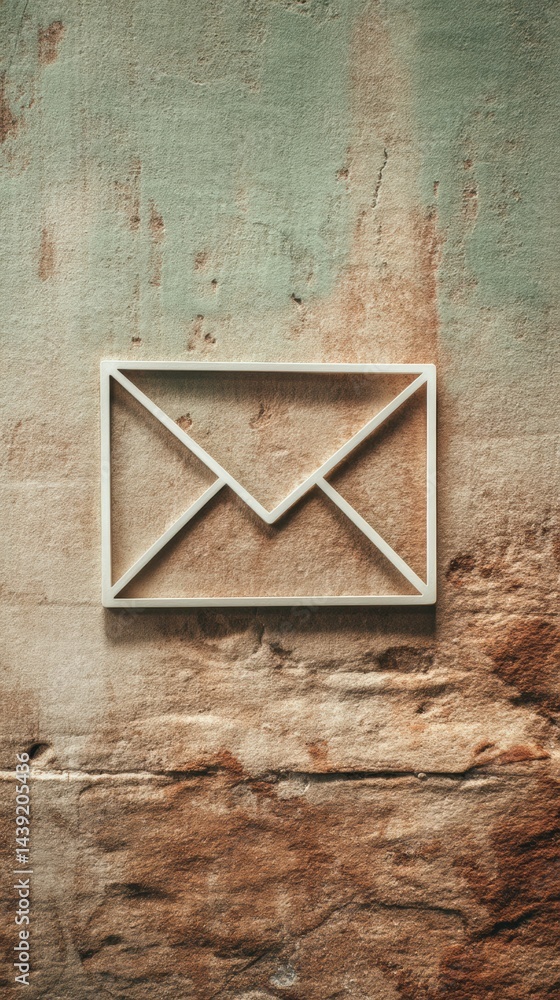 Poster minimalist digital communication icon textured wabi-sabi wall backdrop showcasing sleek envelope sym