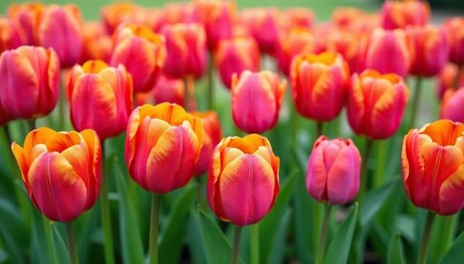 Obraz premium Bold, stylized tulips arranged in a square grid , fabric, floral design, geometric background