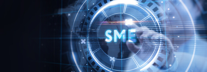 Business, technology, internet and network concept. Virtual screen of the future and sees the inscription: SME.