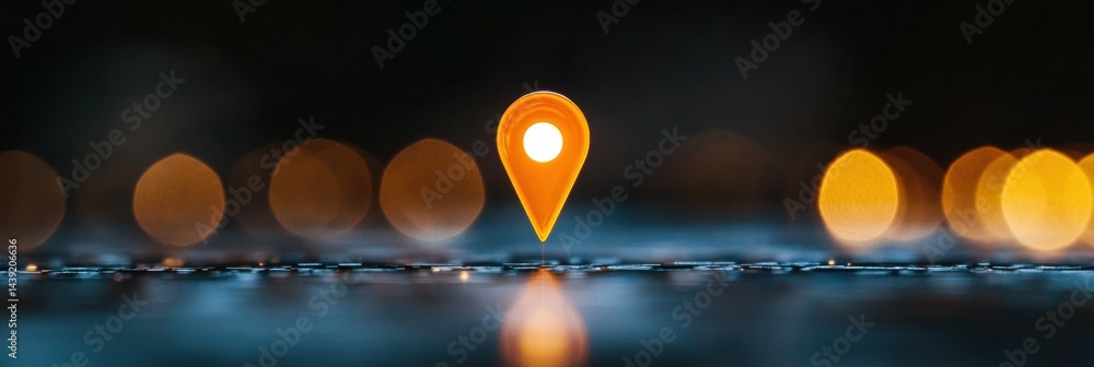 Poster immersive hyperlocal navigation minimalist geo-tracking pin visualization with bokeh lighting - urba
