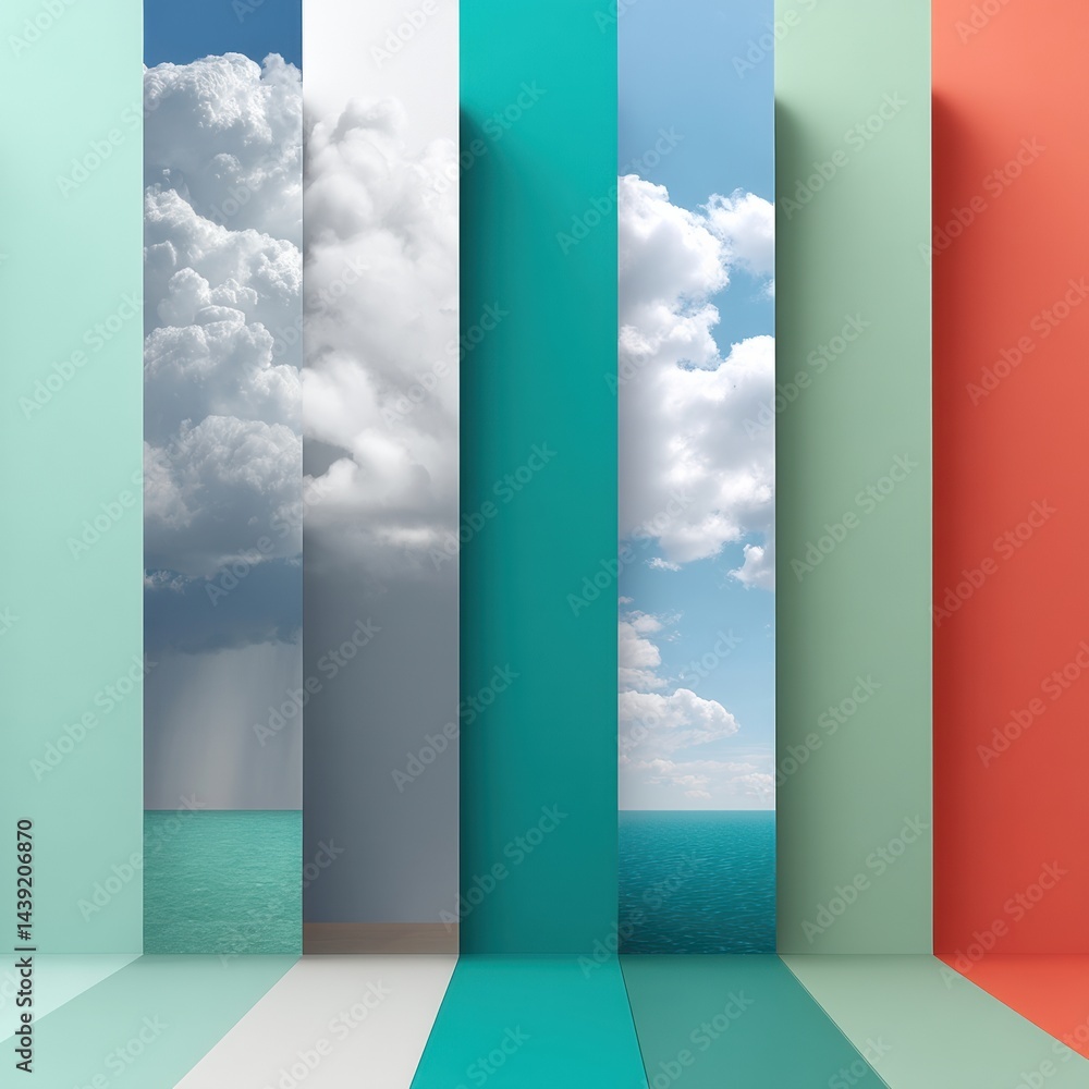 Poster climate metamorphosis minimalist vertical panels visualizing atmospheric transformation - innovative