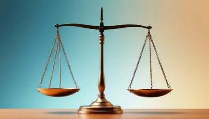 Scales of justice, a golden symbol of legal balance and equality, used for measurement in the court