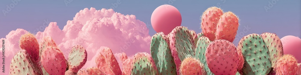 Aufkleber surreal desert dreamscape pastel prickly pear panorama - ethereal botanical art exploring southweste