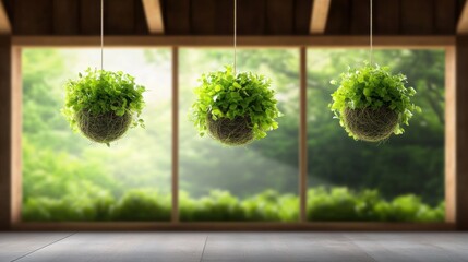 Biophilic Interior Design Zen-Inspired Kokedama Hanging Gardens - Minimalist Wellness Decor for Mindful Living Spaces and Urban Green Solutions