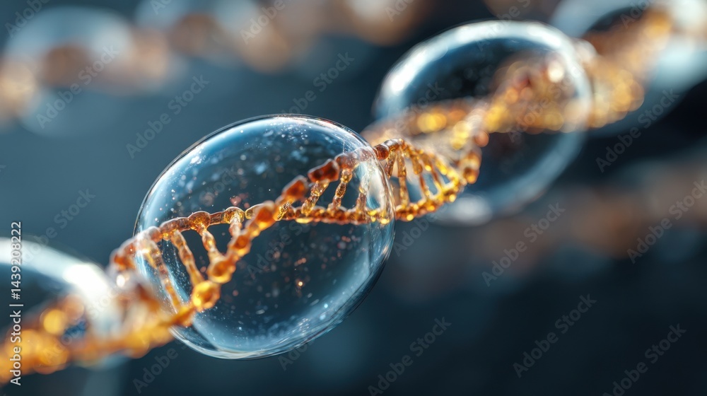 Poster visual representation of dna structure with bubbles highlighting genetic information in a scientific