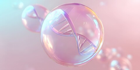 Colorful bubbles with DNA strands appear against a soft background, showcasing the fusion of biology and technology in a creative way