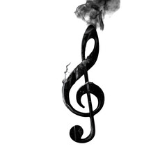 Fototapeta premium A monochrome image featuring a stylized treble clef with smoke effect on a black background art