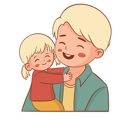 family children illustrtations in retro color