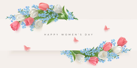 womens day horizontal greeting card with flowers