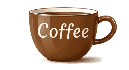 Obraz premium teaming Coffee Cup Clip Art – Cute Hot Drink Illustration 2D cartoon illustration of a steaming coffee cup with soft brown colors, perfect for food menus, coffee shop branding, and hot drink concepts