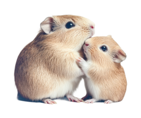 Cute gerbil pair displaying affectionate interaction, cut out - stock png.