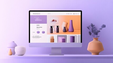 Modern Website Design Showcase on a Desktop Monitor with Pastel Decor
