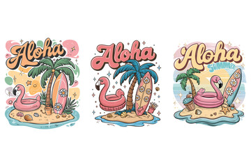 Cute Aloha T-Shirt - Tropical Summer Flamingo & Surfboard Design