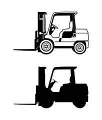 forklift silhouette and outline vector illustration