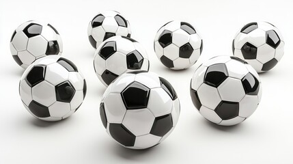 Group of inflatable soccer balls with glossy texture on white surface.