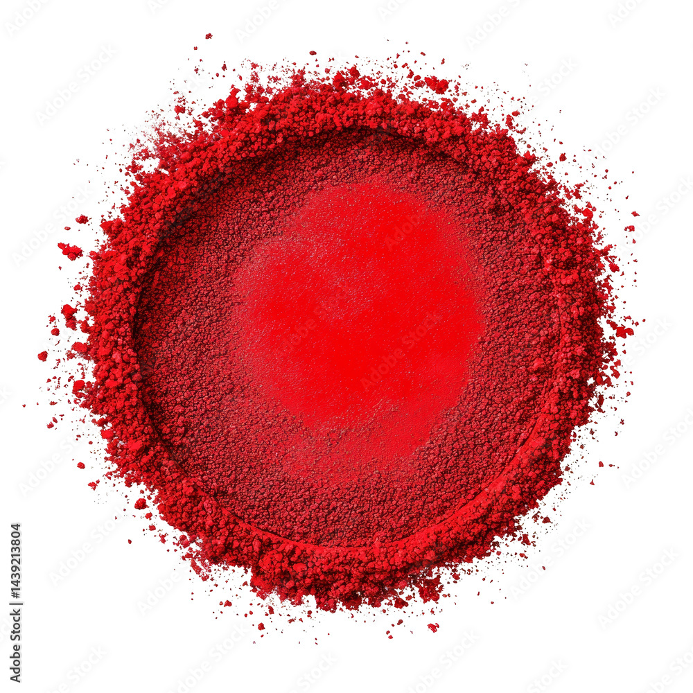 Poster red pulverized circle with ample copy space, perfect for creative designs or artistic presentations,