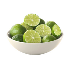 Fresh green limes arranged in a transparent bowl on a transparent background for a vibrant kitchen display, a bowl of fresh green lime transparent background