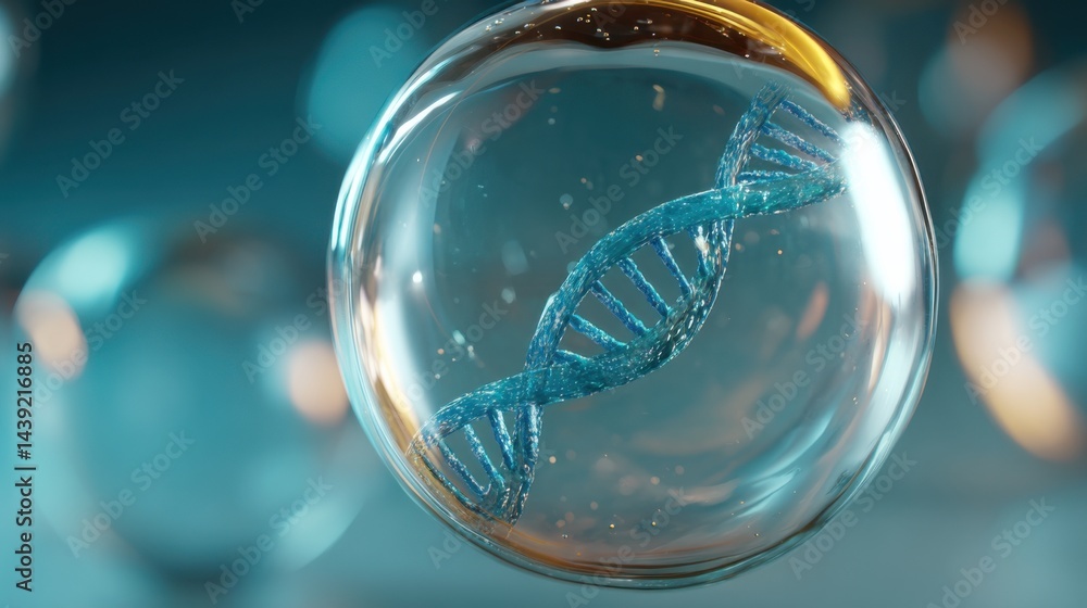 Poster exploring the intricate world of dna structures within microscopic bubbles in a laboratory environme