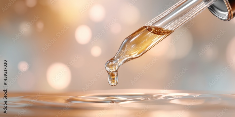 Aufkleber droplet from a pipette creates ripples in water with soft glare in the background during a tranquil 