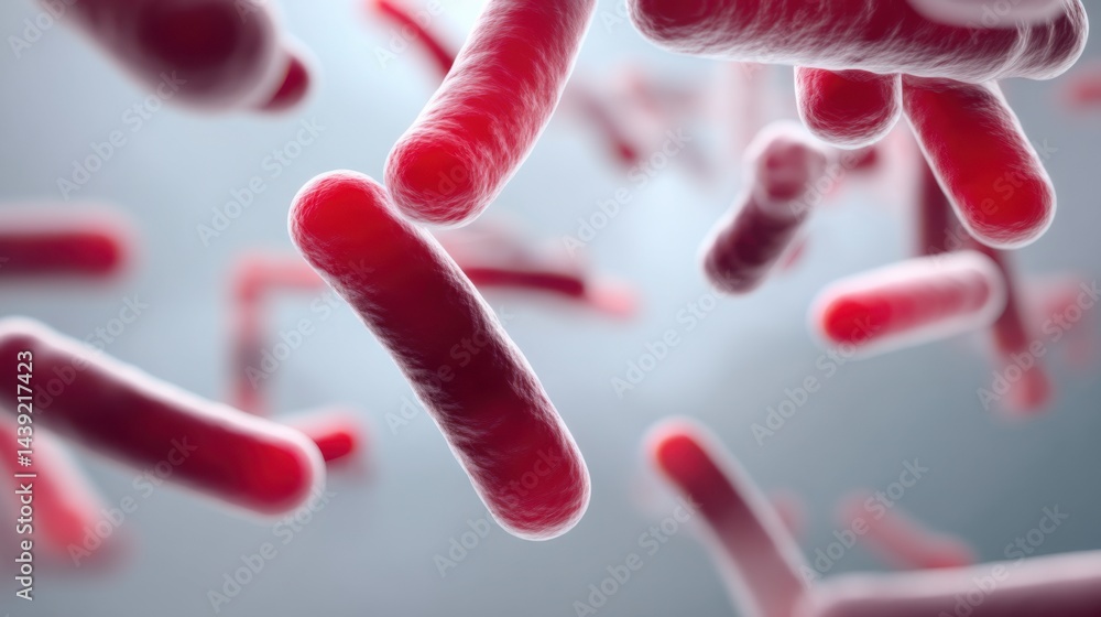 Aufkleber red bacteria floating in a microscopic environment showcasing their unusual shapes and textures
