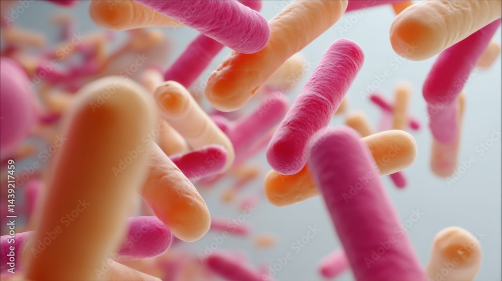 Aufkleber colorful microscopic view of bacteria showcasing diverse shapes and sizes in a dynamic environment