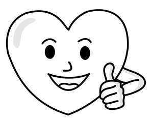 Heart With Face Thumbs Up Expression Cartoon Style Illustration