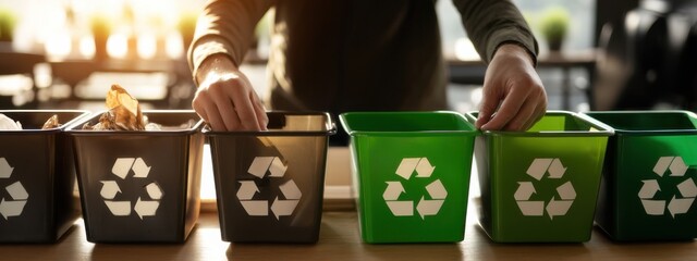 Sorting recyclables in a modern workspace during daylight hours