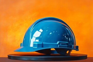Close-up view of a vibrant blue safety helmet.