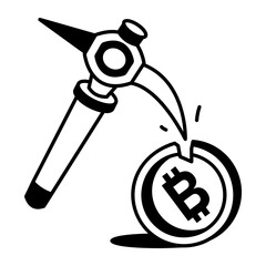 A doodle style icon showing bitcoin mining 
