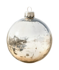 Obraz premium Vintage silver christmas ornament with reflective surface, cut out - stock png.