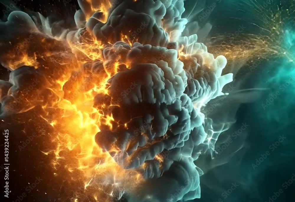 Aufkleber dramatic explosion of colorful clouds and energy in a dark cosmic background, creating a mesmerizing