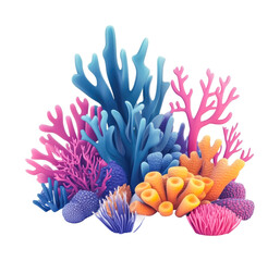 Vibrant underwater corals displaying rich diversity of shapes and textures, cut out - stock png.
