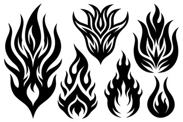 Naklejka premium Tribal tattoo design set with burning fire flame vector illustration
