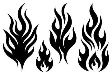 A vector set of hot, burning fire flames features an orange and yellow tribal design