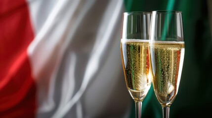 Celebrating italy's republic day with sparkling wine and national colors. Festa della Repubblica. Festa della Repubblica. Horizontal banner. Copy space. Liberation Day