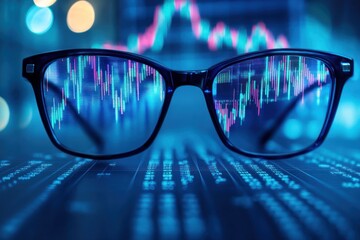 Eyeglasses Reflecting Stock Market Data and Charts