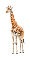Obraz premium Standing giraffe with long neck and distinctive patterns, cut out - stock png.
