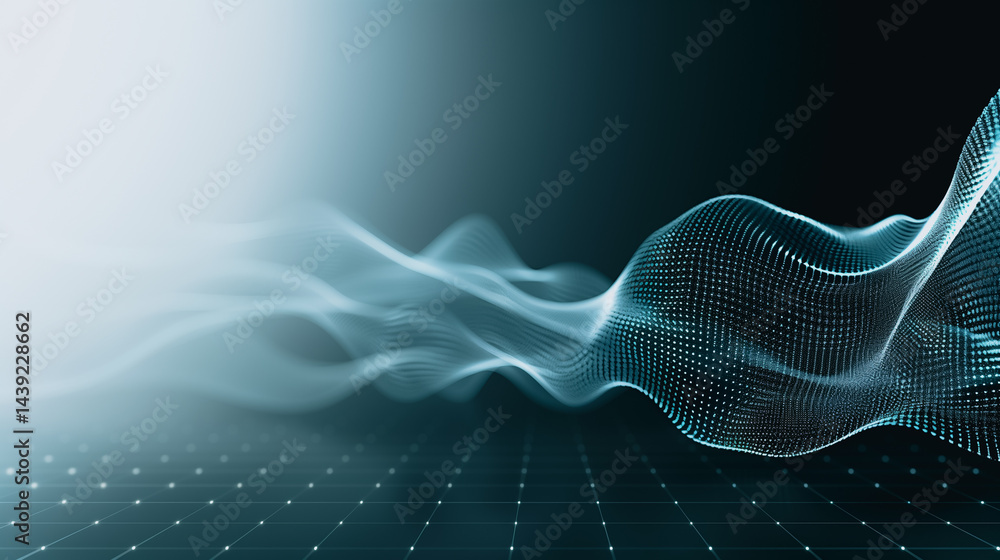 Poster abstract digital wave: a mesmerizing abstract digital wave with a soft blue glow dances across a dar