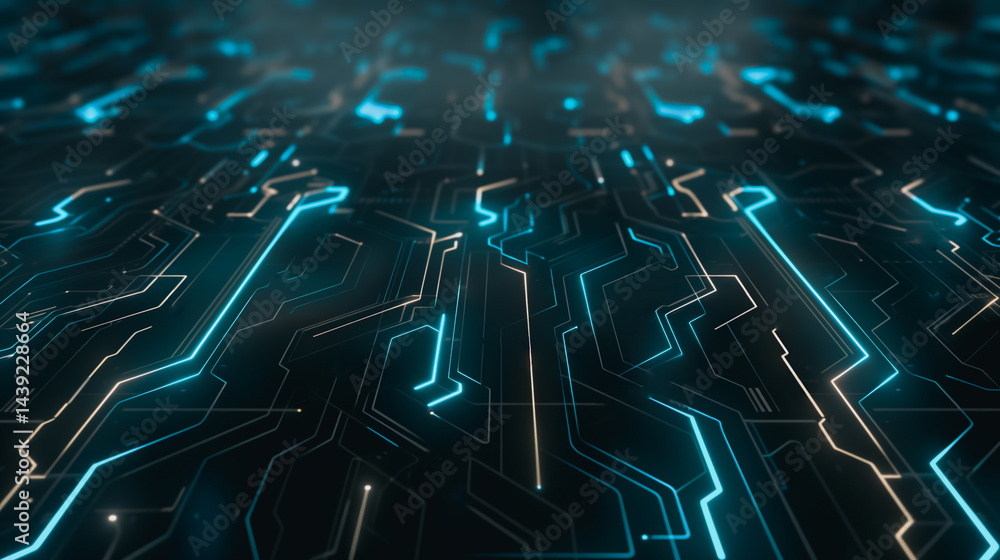Poster abstract digital circuitry: a mesmerizing close-up of an abstract digital circuit board, its glowing