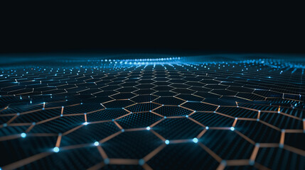 Naklejka premium Abstract hexagonal grid structure with glowing nodes
