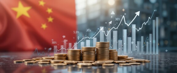 Stacked Coins and Rising Financial Charts Representing Global Economic Trends, Investment Shifts, and International Market Performance Over Time