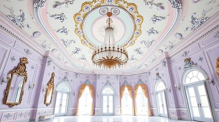 Obraz premium interior of the church of the holy sepulchre luxurious pastel ballroom with chandelier and ornate decor