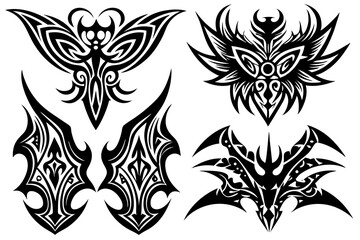 Black tribal tattoo design featuring a seamless vector pattern with ornate floral elements and vintage swirl decorations