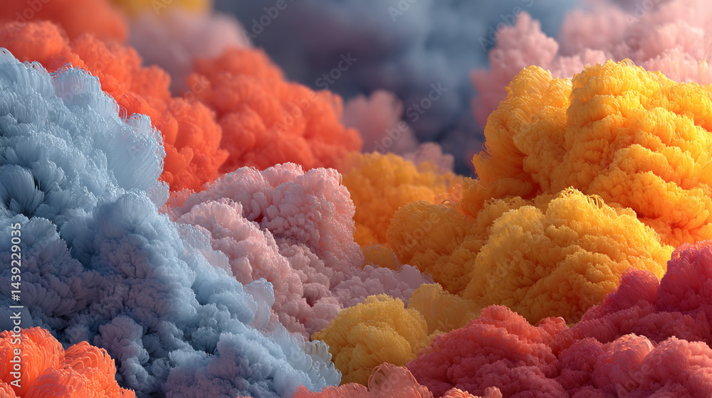 Wall mural colorful abstract smoke clouds in a dreamy soft color explosion in the air with rose, violet, rust, 